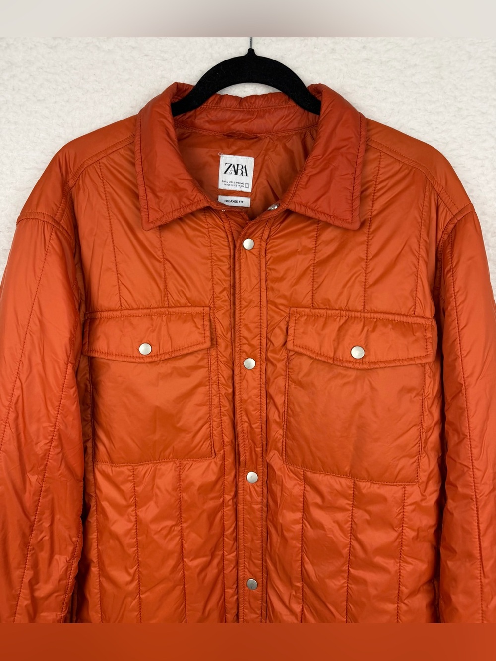ZARA • Burnt Orange Lightweight Quilted Button Shirt Jacket, L - Picture 3 of 11